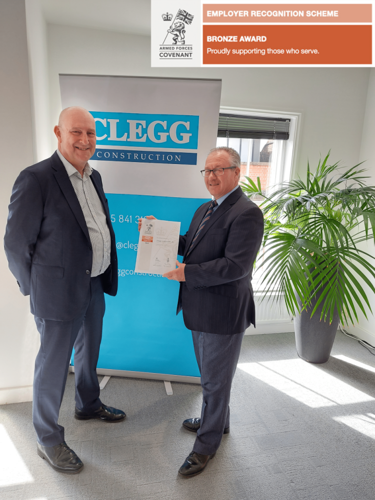 Clegg Construction recognised by Defence Employer Recognition Scheme